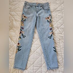 Sandpiper Sky Blue Distressed  Embroidered  Petite Jeans